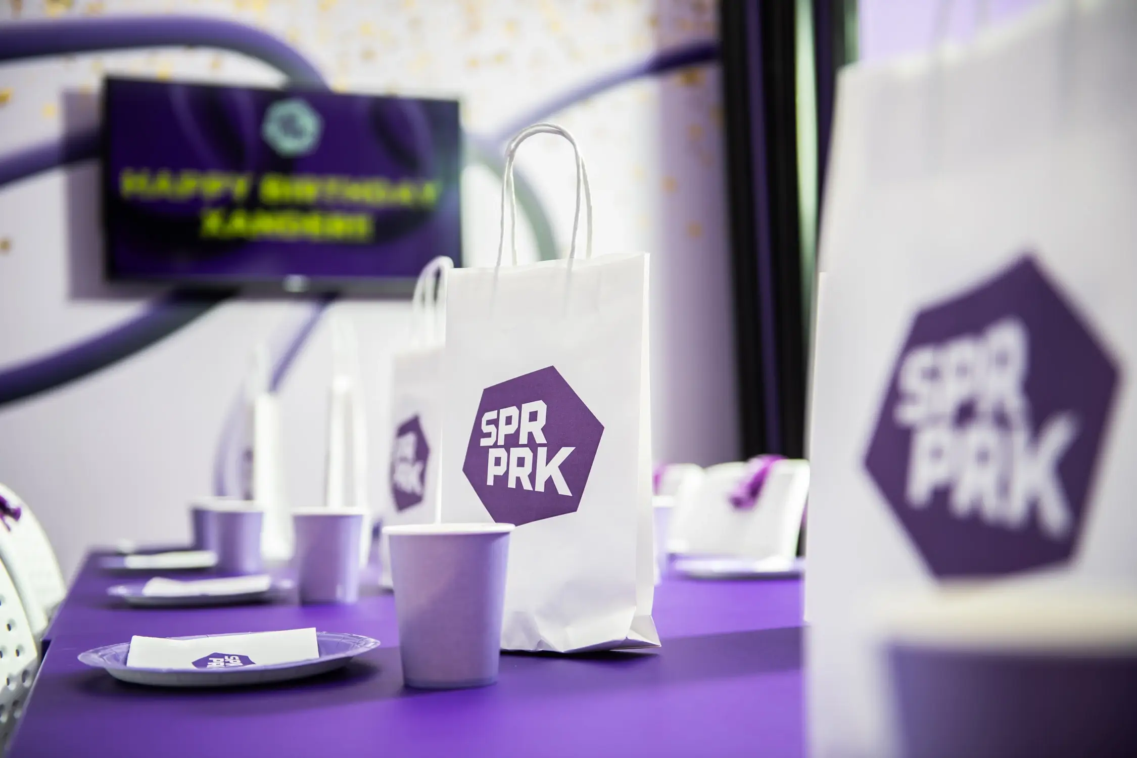 SuperPark kids party bag on a purple table